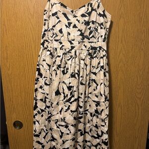 LOFT Midi Black and Cream Floral Dress